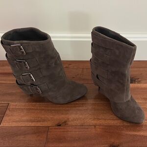 NWT Guess Brand - Moss Gray Suede Ankle Booties with Buckle Straps